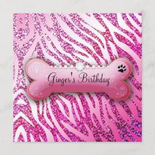 311 Posh Pooch Birthday Inbjudan Glitter Zebra