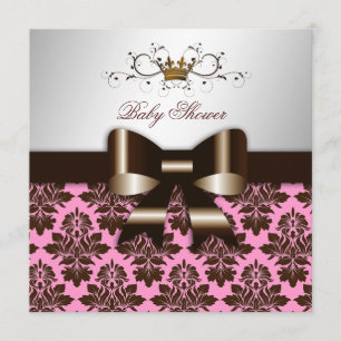 311 Rosa av Blackberry Brown Damask Baby Inbjudningar