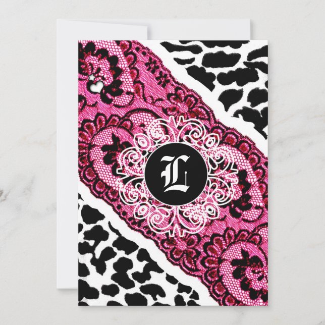 311-Rosa Leopard och Snürning Inbjudan (Framsida)