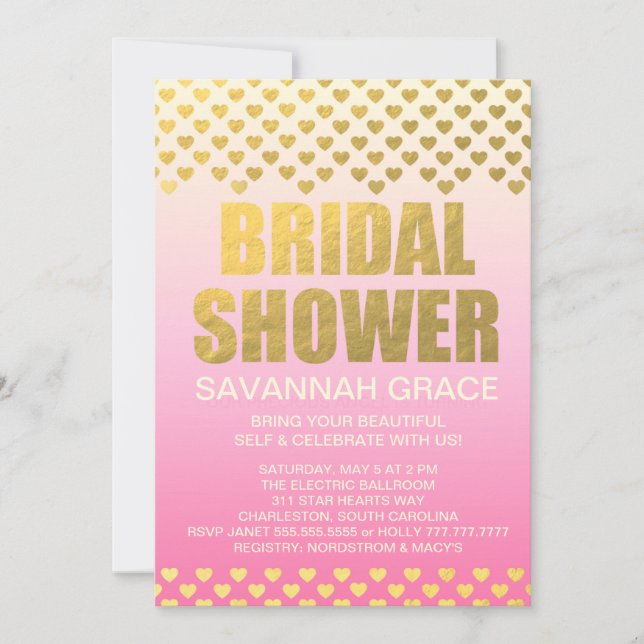 311 Rosa Ombre Möhippa Hearts Inbjudningar (Framsida)