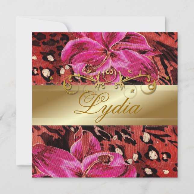 311 Rosa Vilda Tiger Lilja Guld Metallisk Inbjudningar (Framsida)