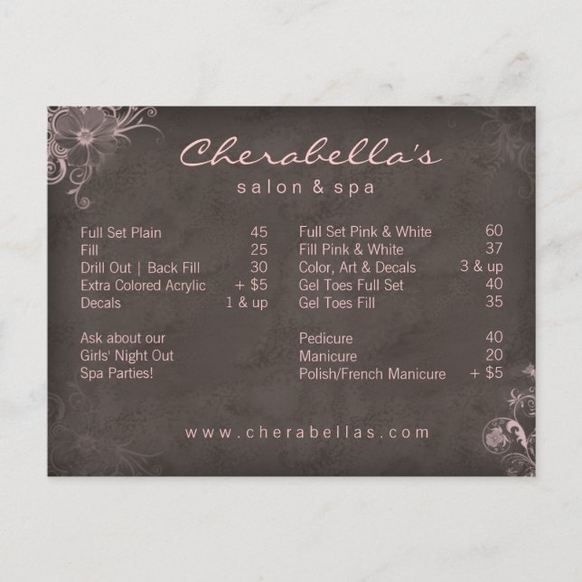 311 Salon Spa Blommigt Postcard Brochure Rosa Vykort (Framsida)