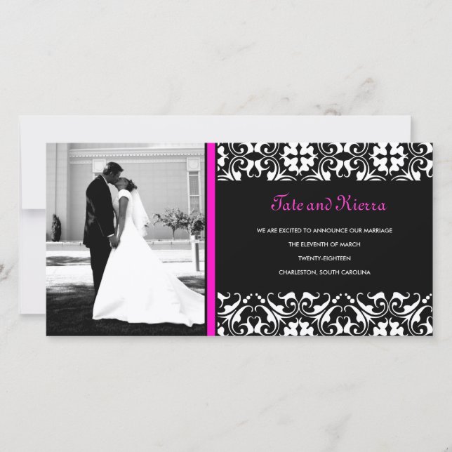 311-SHOCK ROSA DAMASK WEDDING FOTO Card Meddelande (Framsida)