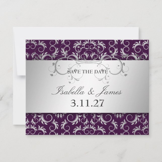 311 Silver Divine Eggplant Save the Date Spara Datumet (Framsida)