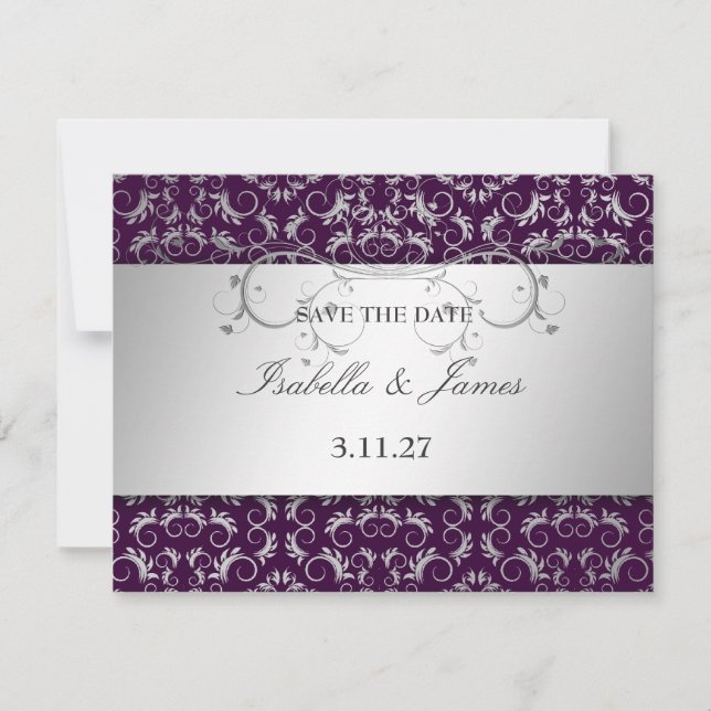311 Silver Divine Eggplant Save the Date Spara Datumet (Framsida)