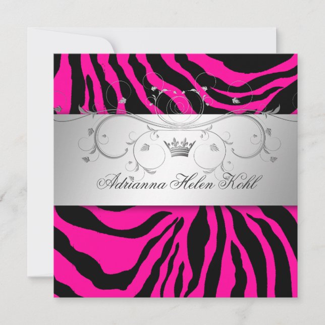 311-Silver Divine Hott Rosa Zebra Lingerie Inbjudningar (Framsida)