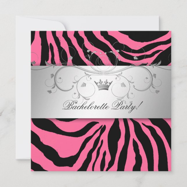 311-Silver Divine Rosa Zebra Bachelorette Kisses Inbjudningar (Framsida)