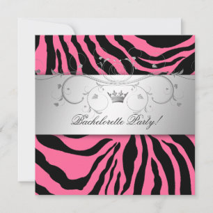 311-Silver Divine Rosa Zebra Bachelorette Kisses Inbjudningar