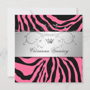 311-Silver Divine Rosa Zebra Quinceanera Inbjudningar