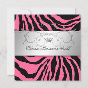 311-Silver Divine Rosa Zebra Sweet sixteen Inbjudningar