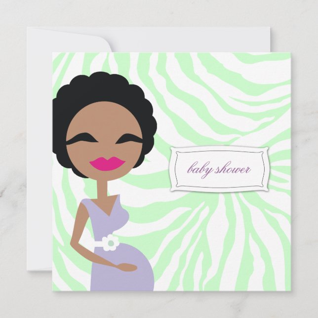 311-Söta gravida Mamma Zebra - etnisk Inbjudningar (Framsida)