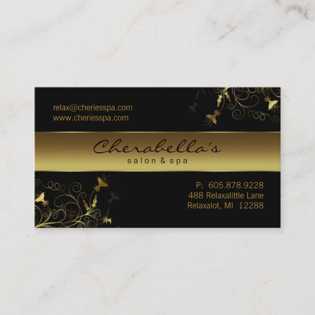 311 Spa - elegant guld- visitkort för salongblomma (Framsida)