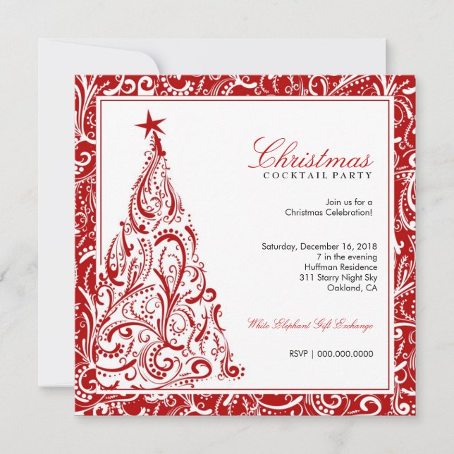 311-Swirfärgat Julgran| Rött Inbjudningar (Framsida)