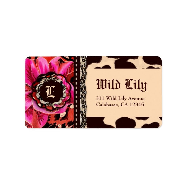 311 Vild Lily Leopard Rosa Adressetikett (Framsidan)