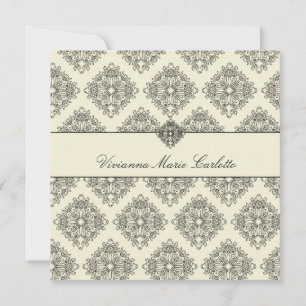 311-Vivianna Cream & Black Damask-inbjudan Inbjudningar