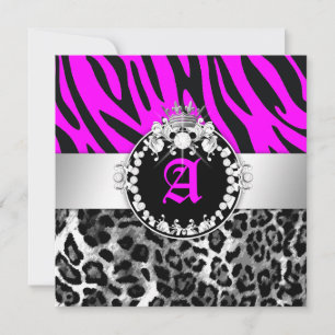 311 Zebra-LeoTique Diamonds Kisses Neon Rosa Inbjudningar