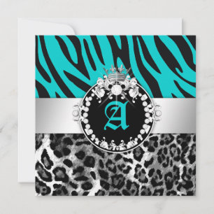 311 Zebra-LeoTique Diamonds Kisses Sweet 16 Teal Inbjudningar