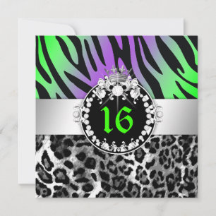 311 Zebra-LeoTique Diamonds n'Kisses Sweet 16 Inbjudningar