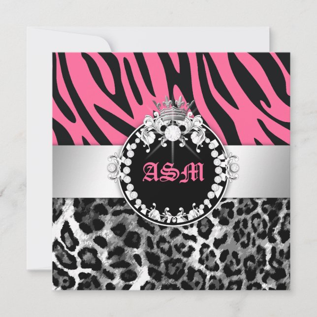311-Zebra-LeoTique Diamonds n'Kisses Sweet 16 Inbjudningar (Framsida)