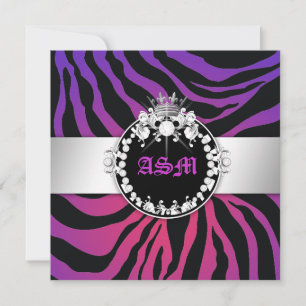 311-Zebra-Tique Diamonds n'Kisses Sweet 16 P Radi Inbjudningar