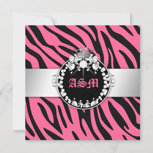 311-Zebra-Tique Diamonds n'Kisses Sweet 16 Rosa 2 Inbjudningar (Framsida)