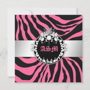 311-Zebra-Tique Diamonds n'Kisses Sweet 16 Rosa Inbjudningar