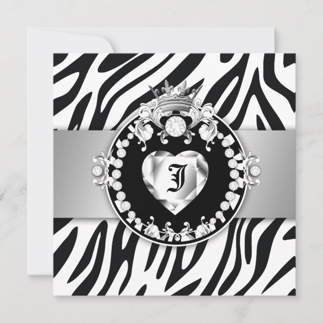 311 Zebra Tique Kiss Queen of Hearts Sweet16 Inbjudningar (Framsida)