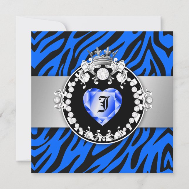 311 Zebra Tique Kiss Queen of Hearts Sweet 16 Inbjudningar (Framsida)