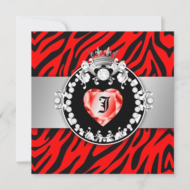 311 Zebra Tique Kyss Hjärtans drottning Sweet16 Inbjudningar (Framsida)