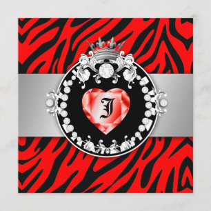 311 Zebra Tique Kyss Hjärtans drottning Sweet16 Inbjudningar