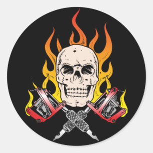 318 Flaming Skulltång Runt Klistermärke