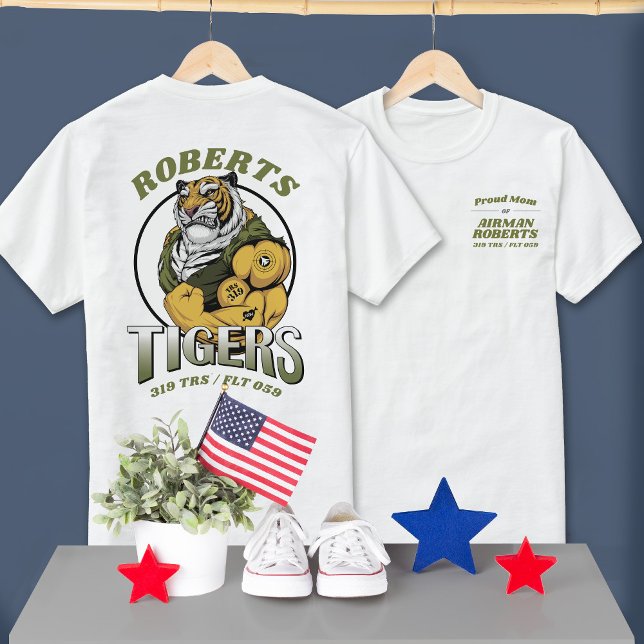 319 Tigers Luft Force BMT Studenten LIGHT Färg T Shirt (Custom 319 TRS Tigers Mascot US Air Force Basic Training Graduation tees in white, proud mom & dad)