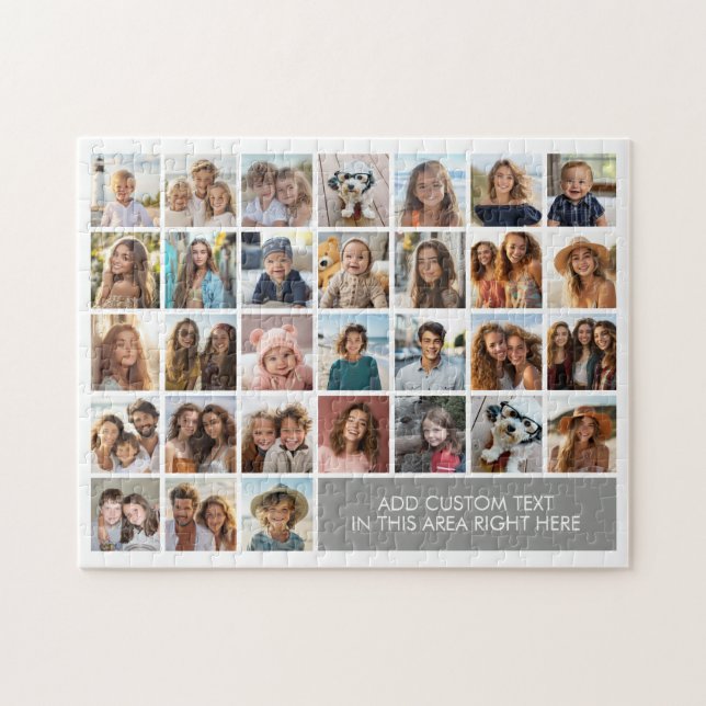 31 Fotokollage Grid - Textruta - grå Pussel (Horisontell)