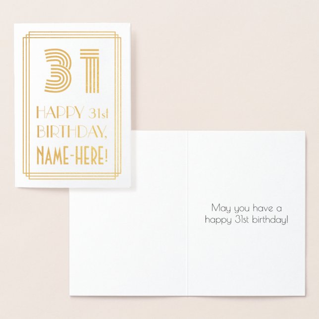 31a Birthday - Art Deco Inspired Titta "31" & Namn Folierat Kort (Display)