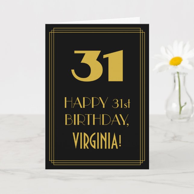 31a Birthday - Art Deco Inspired Titta "31" & Namn Kort (Liten växt)