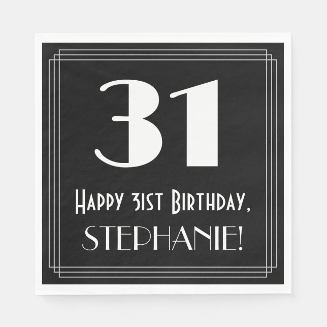 31a Birthday ~ Art Deco Inspired Titta "31", Namn Pappersservett (Framsidan)