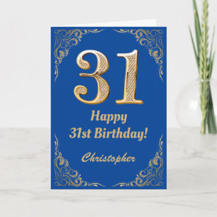 31a Birthday Blue och Guld Glitter Ram Kort