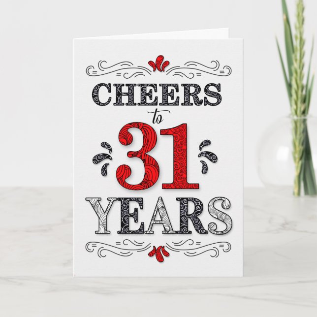 31a Birthday Chef i Red White Black Mönster Kort (Framsida)