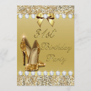 31a Birthday Classy Guld Heels Sequins Diamonds Inbjudningar