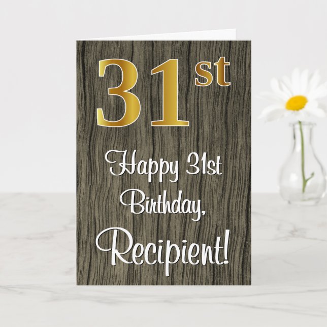 31a Birthday: Elegant Faux Guld look #, Faux Wood Kort (Liten växt)