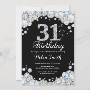 31a Birthday-inbjudan: Chalkboard Silver Diamond Inbjudningar