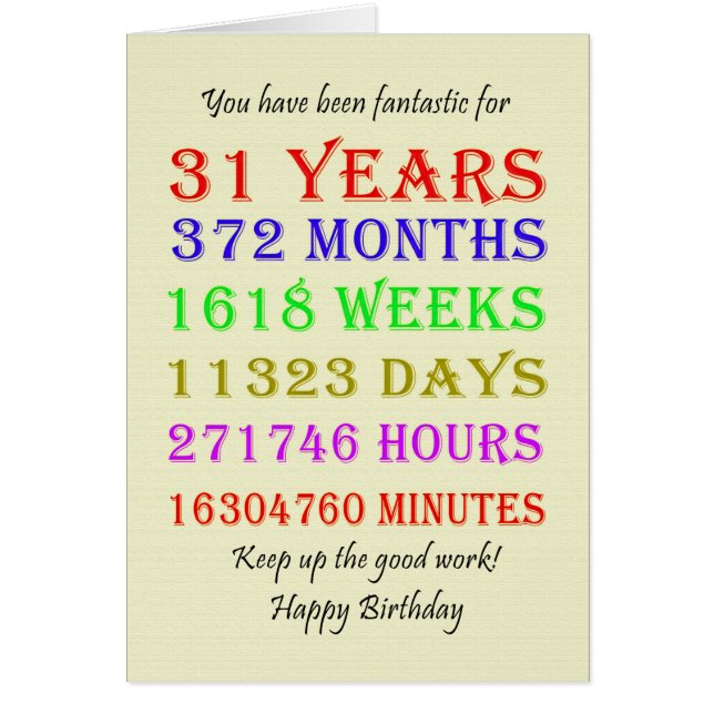 31a Birthday-milstolpar Hälsningskort (Framsidan)