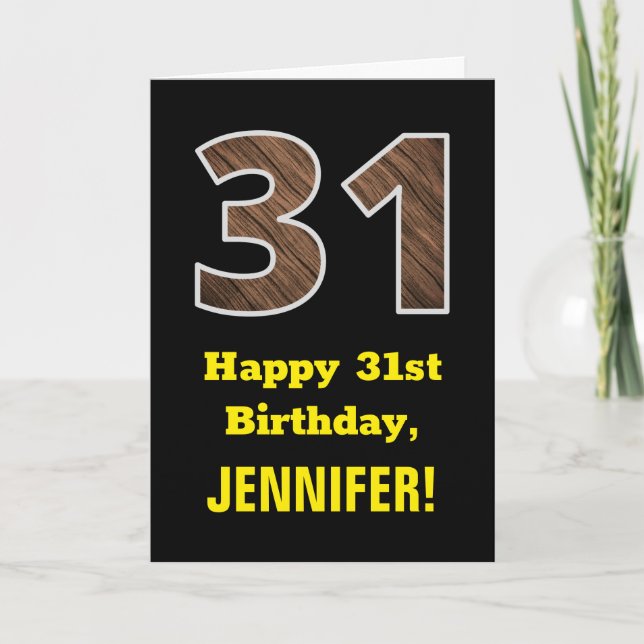 31a Birthday: Namn, Faux Wood Grain Mönster "31" Kort (Framsida)