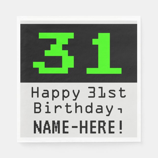 31a Birthday - Nerdy / Geeky Stil "31" & Namn Pappersservett (Framsidan)