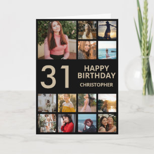 31a Birthday Photo Collage 13 Photos Black & Guld Kort