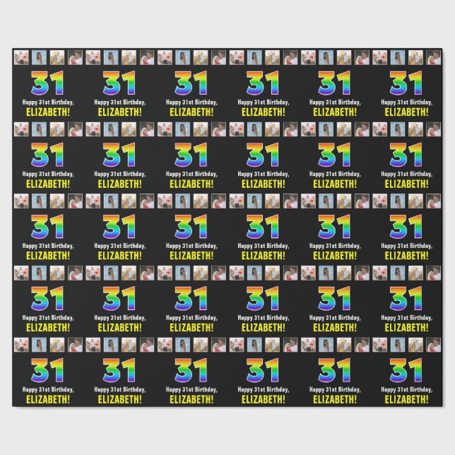 31a Birthday: Rainbow "31"; Anpassningsbar Photos  Presentpapper (Seam)