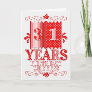 31a Birthday Red and White Polka dots och Rand Kort