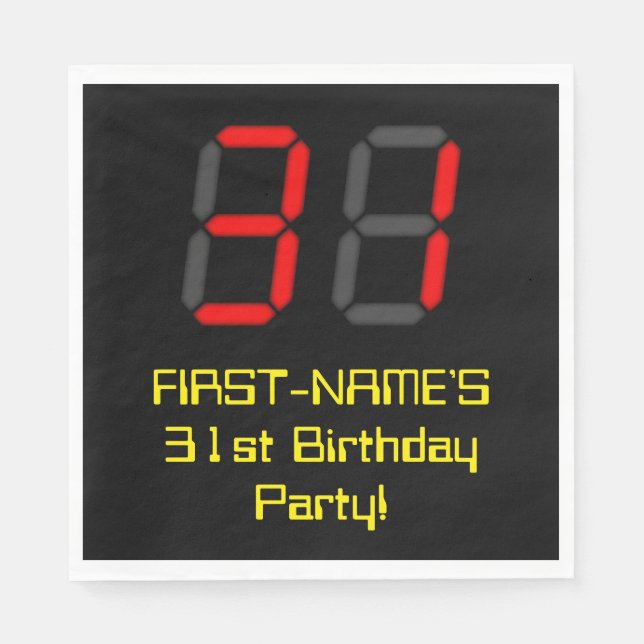 31a Birthday: Red Digital Clock Stil "31" + Namn Pappersservett (Framsidan)