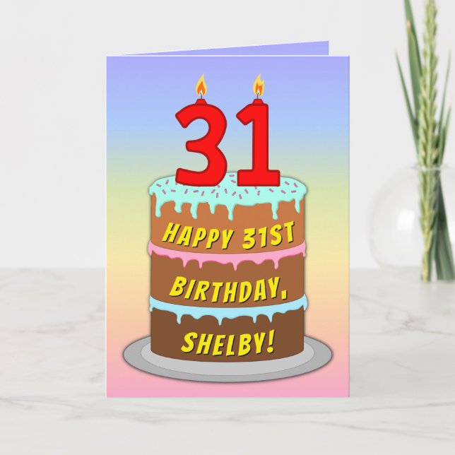 31a Birthday - Roligt Cake & Candles, med eget nam Kort (Framsida)