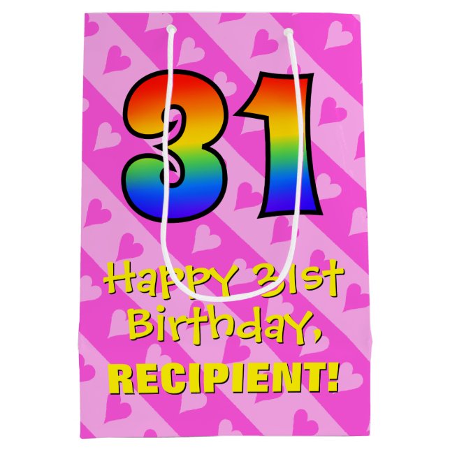 31a Birthday: Roligt Rosa Hearts Rand; Rainbow 31 (Baksidan)